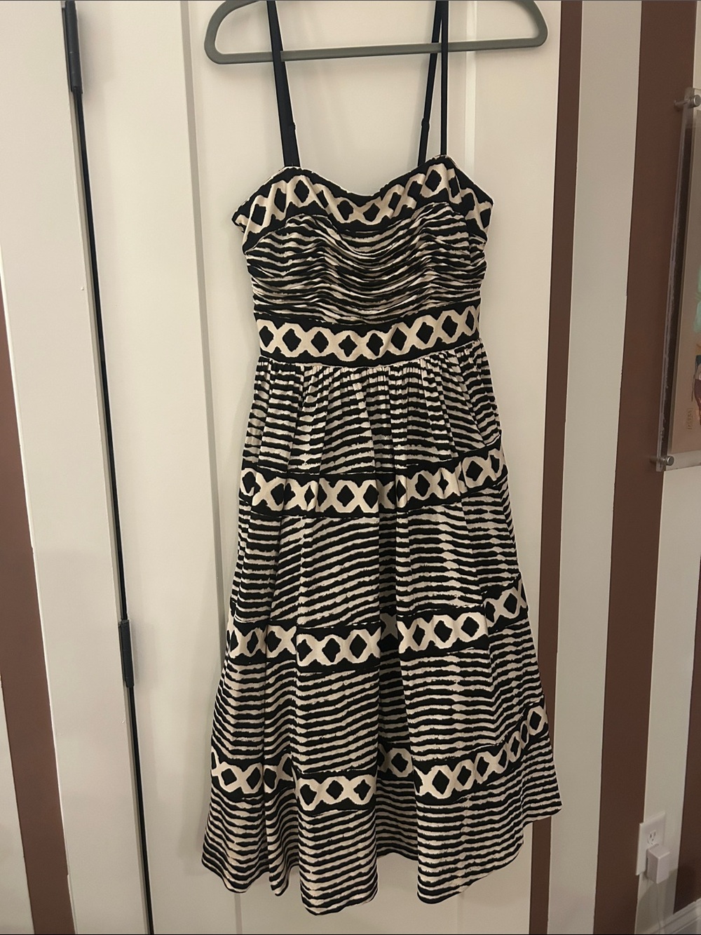 Tracy Reese Black and Cream Patterned Midi Dress